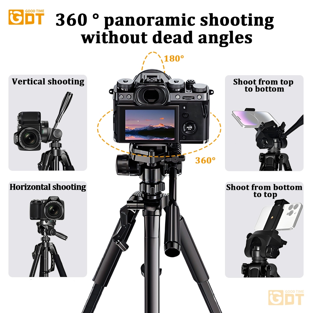 GDT Camera Tripod 1.7M Tripod Stand With Bluetooth Remote Phone Holder Extendable Tripod For DSLR — view 2