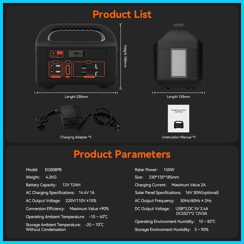 150W Power Station Power 220V 36,000mAh Portable Big Capacity Solar Generator EG-008 power bank — view 8
