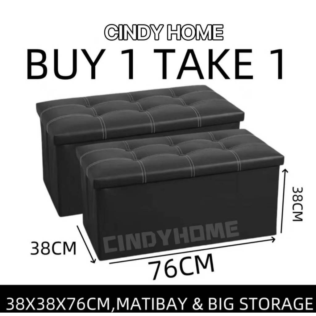 BUY 1 TAKE 1 Multfunctional Foldable Ottoman Storage Foot Stool Waterproof Leather Footstool Storage