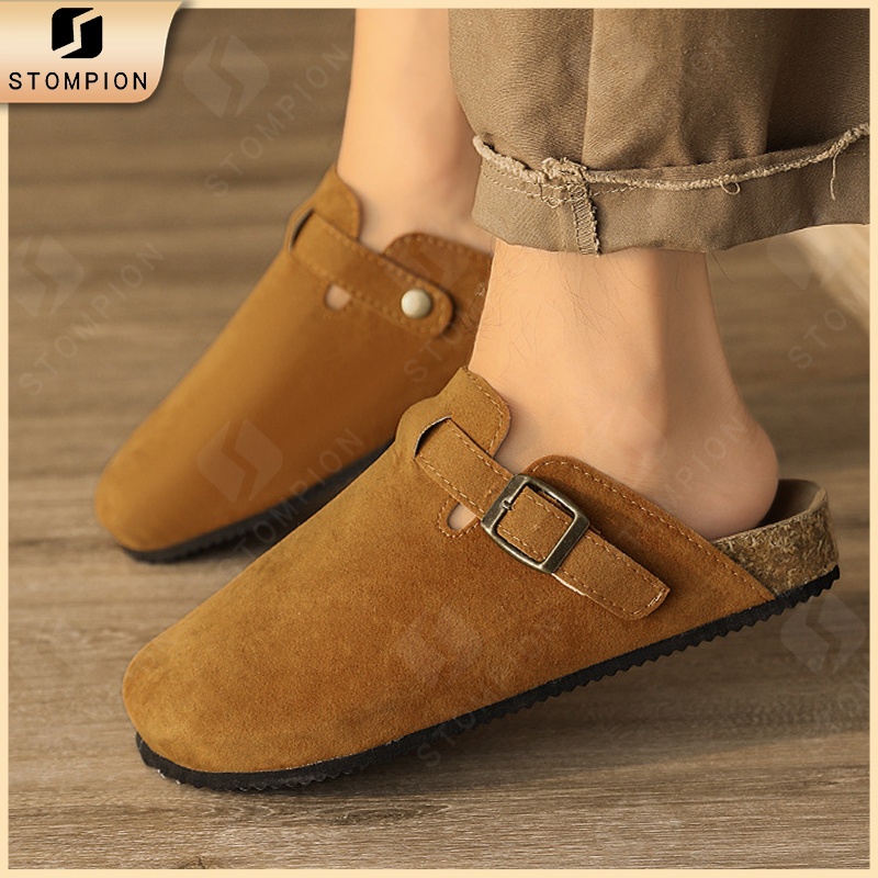 STOMPION Sandals For Men And Women Leather Clogs Unisex Flat Half Sandals Couple Casual Outdoor — view 2