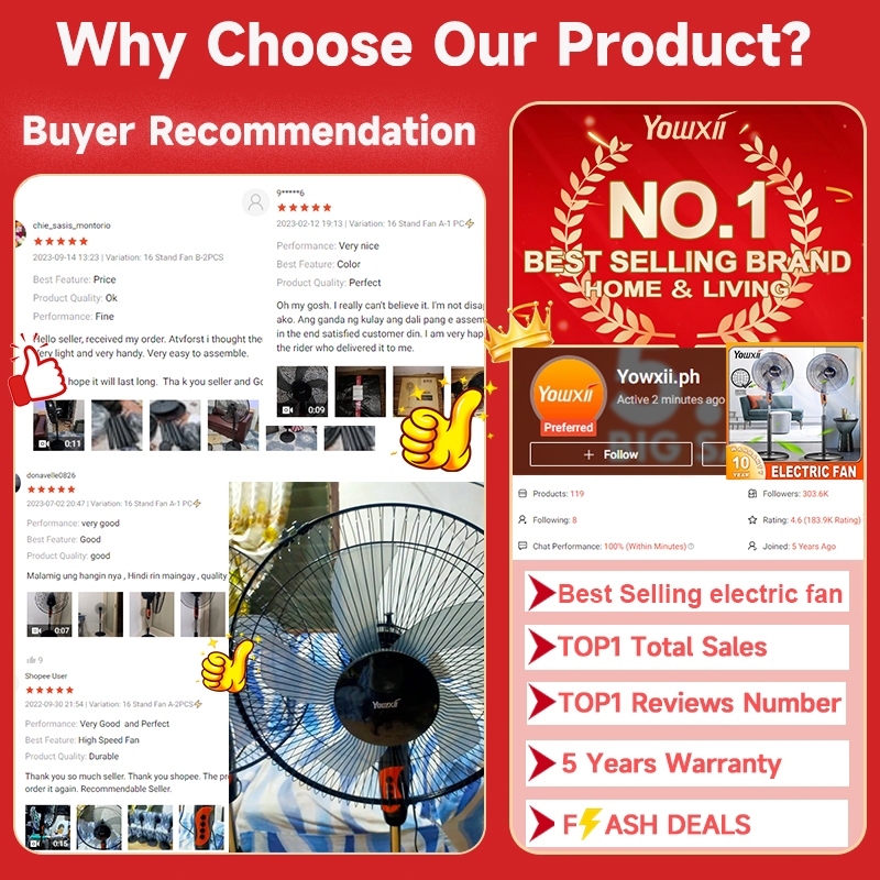 Yowxii Powerful 1-2 Pcs Electric Fan Stand Fan 16 Inch 3 Speed Wall Fan Strong Wind Energy Saving - Image 2
