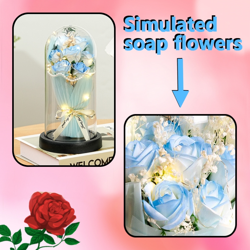Artificial Rose Flower Acrylic Glass Cover Dome Eternal Bouquet LED Light Valentine Girlfriend Gift - Image 3