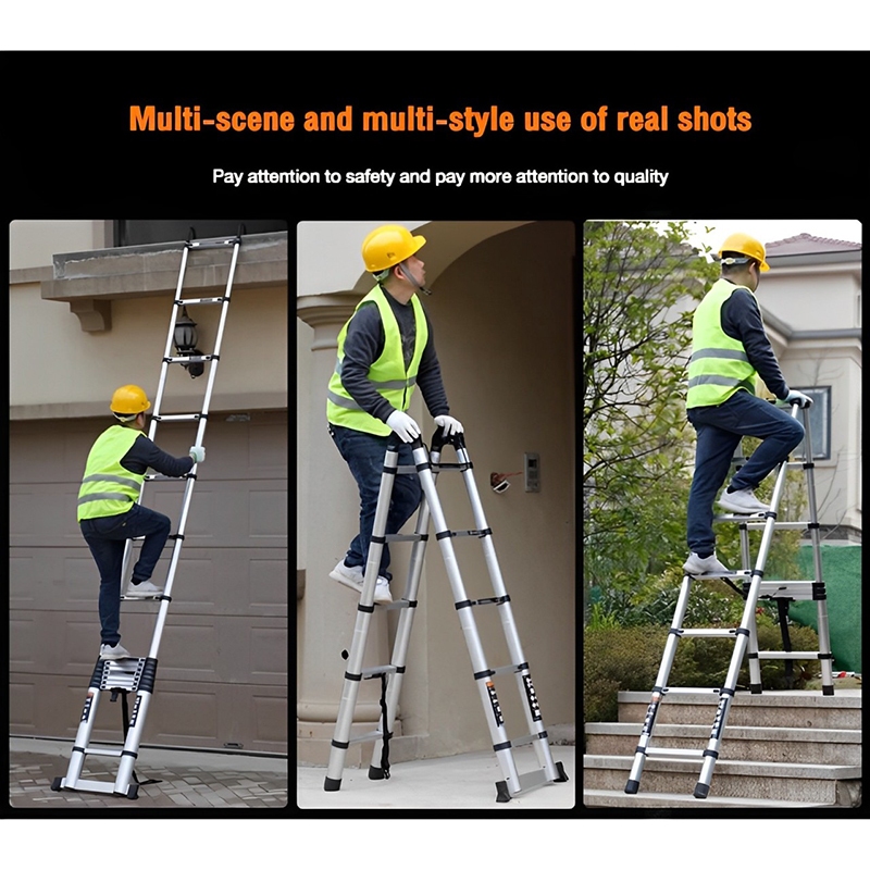 Telescopic Ladder Foldable Aluminum Heavy Duty Home Step Ladder Anti Slip Straight Ladder — view 4