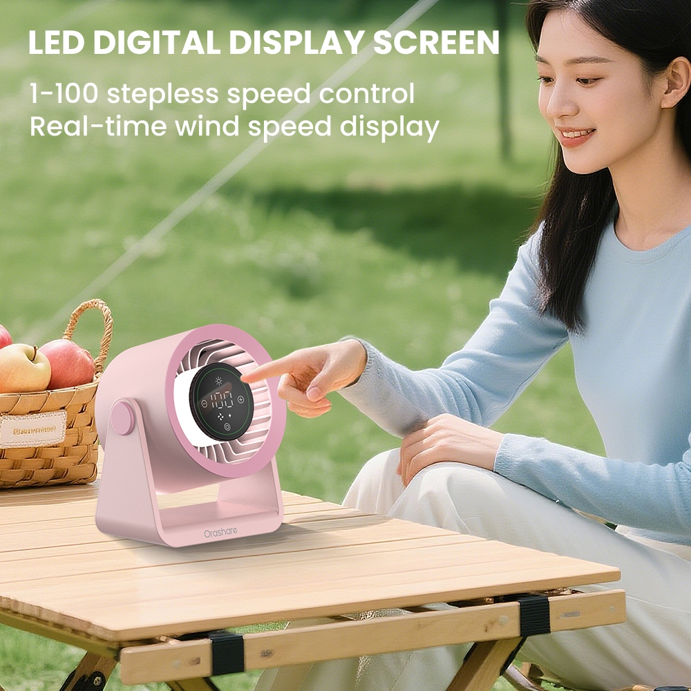 Orashare DF03L 10000mAh Rechargeable Desk Fan with LED Light 100 Gears Silent High Speed Table Fan - Image 2