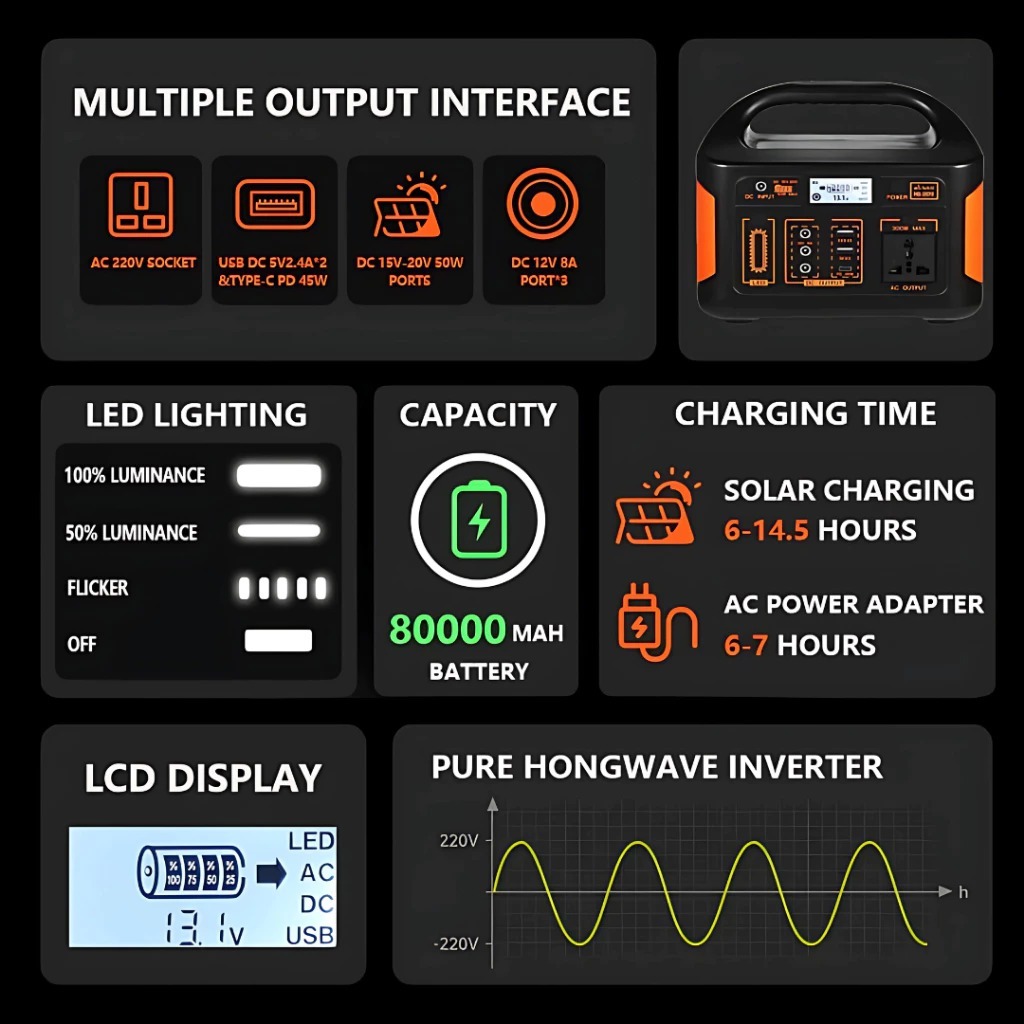 nss 300w 80000mAh Large Capacity Power Station multi-functional Portable Solar Generator - Image 2