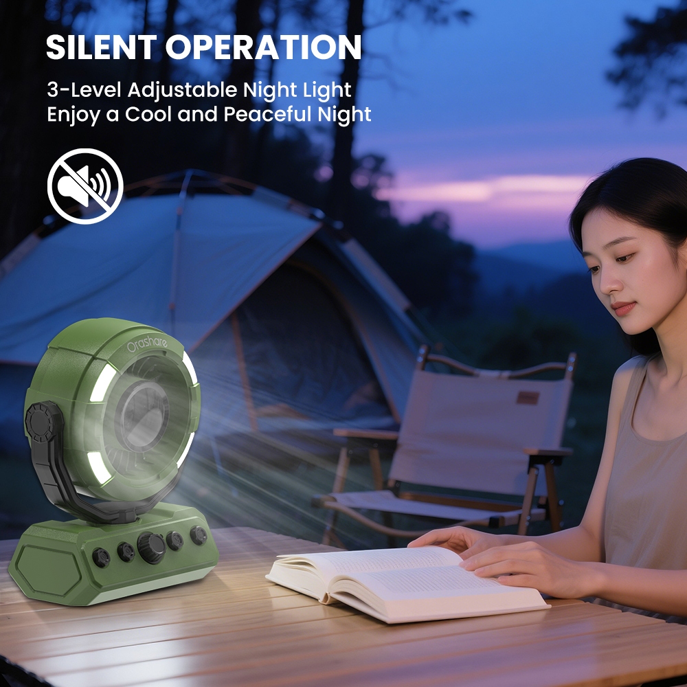 Orashare DF09 20000mAh Rechargeable Camping Fan 100-Speed Remote 180° Oscillating with LED Light - Image 5