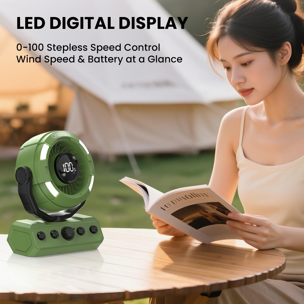 Orashare DF09 20000mAh Rechargeable Camping Fan 100-Speed Remote 180° Oscillating with LED Light - Image 6