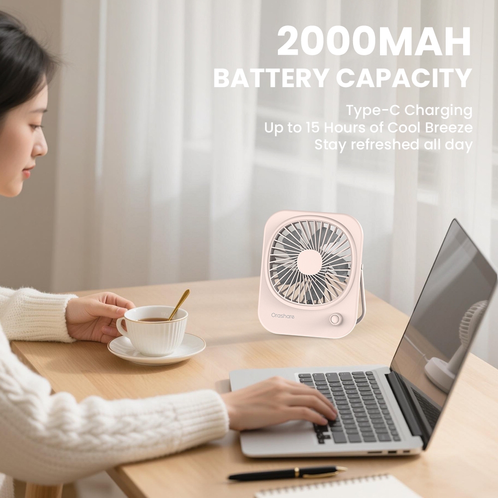 Orashare DF10 Rechargeable Desk Fan Turbo Wind 2000mAh 15H Quiet Cooling Portable for Office & Dorm - Image 5