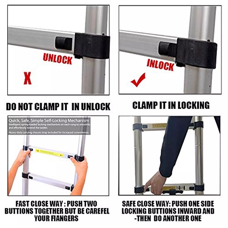 Telescopic Ladder Foldable Aluminum Heavy Duty Home Step Ladder Anti Slip Straight Ladder — view 7