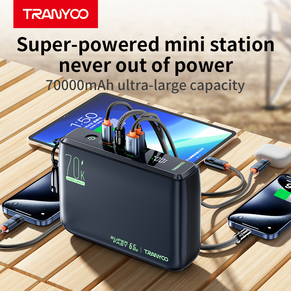Tranyoo L7 70000mAh 65W Powerbank Original Super Fast Charging A Laptop Portable data cable 65W - Image 5