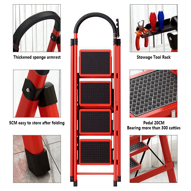Ladder Foldable Aluminum Heavy Duty Thick Home Portable Ladder With Tool Rack Step Ladder - Image 8