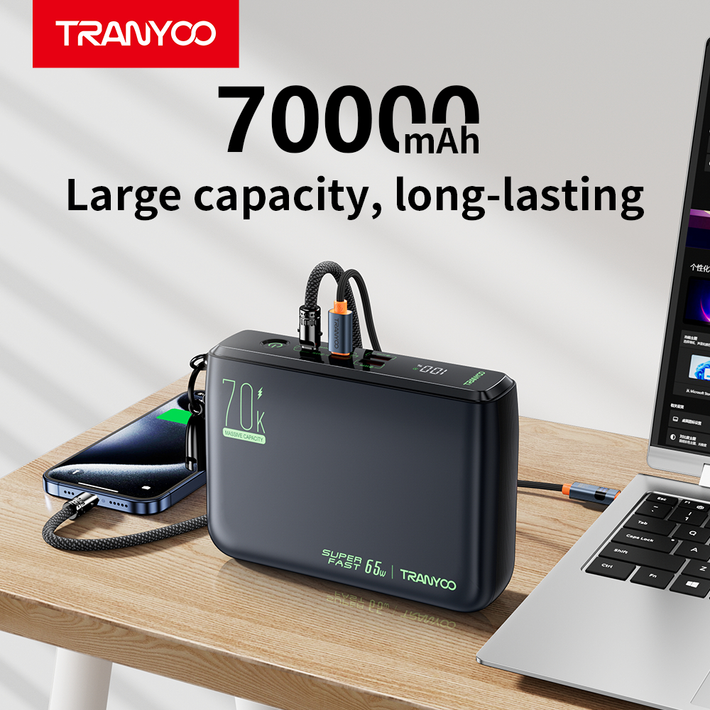 Tranyoo L7 70000mAh 65W Powerbank Original Super Fast Charging A Laptop Portable data cable 65W - Image 2