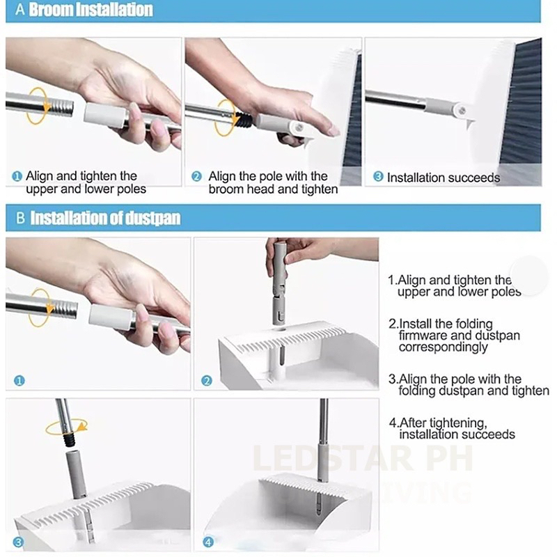 Vivid Foldable Broom Dustpan Set For Home Household Floor Cleaning Set Rotating Broom With Dustpan - Image 8