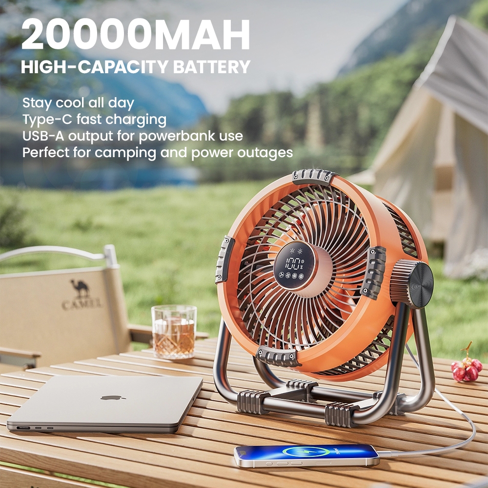 Orashare DF04 20000mAh Desk Fan Rechargeable 4 Speeds Wind 10 Inch Storm Fan With Powerbank & Light - Image 2