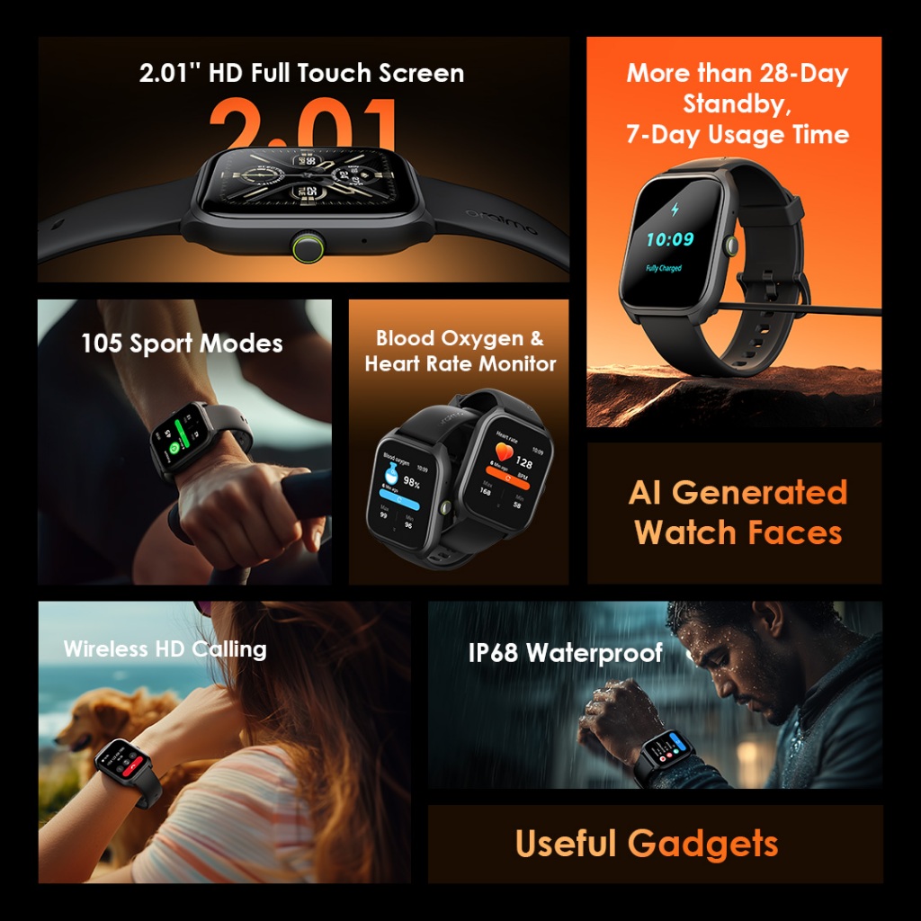 Oraimo OSW-804 Smart Watch 2.01'' TFT Heart Rate Monitoring and Blood Oxygen Bluetooth Smartwatch - Image 2