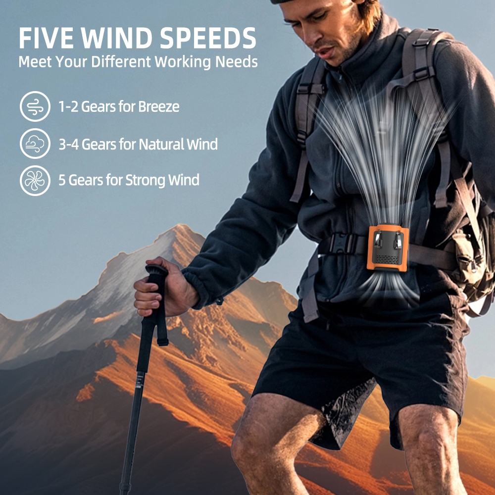 Orashare WF10 Waist Fan 10000mAh 5 Speed Strong Wind Portable Fan Rechargeable With Powerbank &Light - Image 2