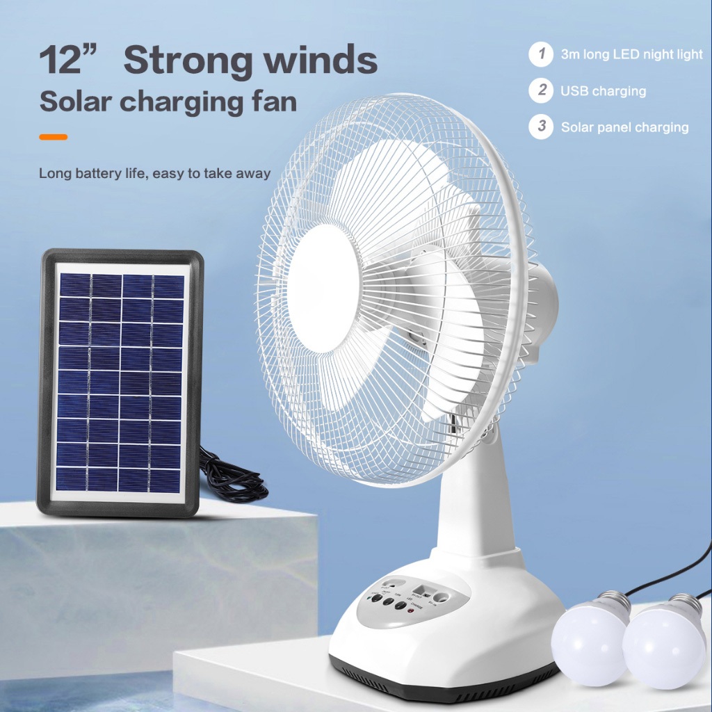NASA 12/14/16 Inch Solar Electric Fan With Panel Solar Fan With Light Rechargeable Stand Home Use - Image 5