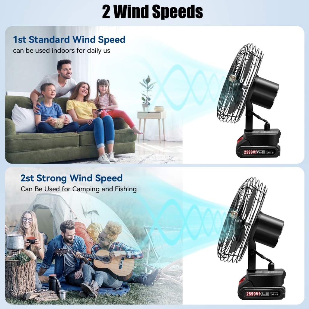 8 Inch Cordless Electric Fan Portable Fan High Power Outdoor Fan Adjustable Lithium Low Noise Fan - Image 2