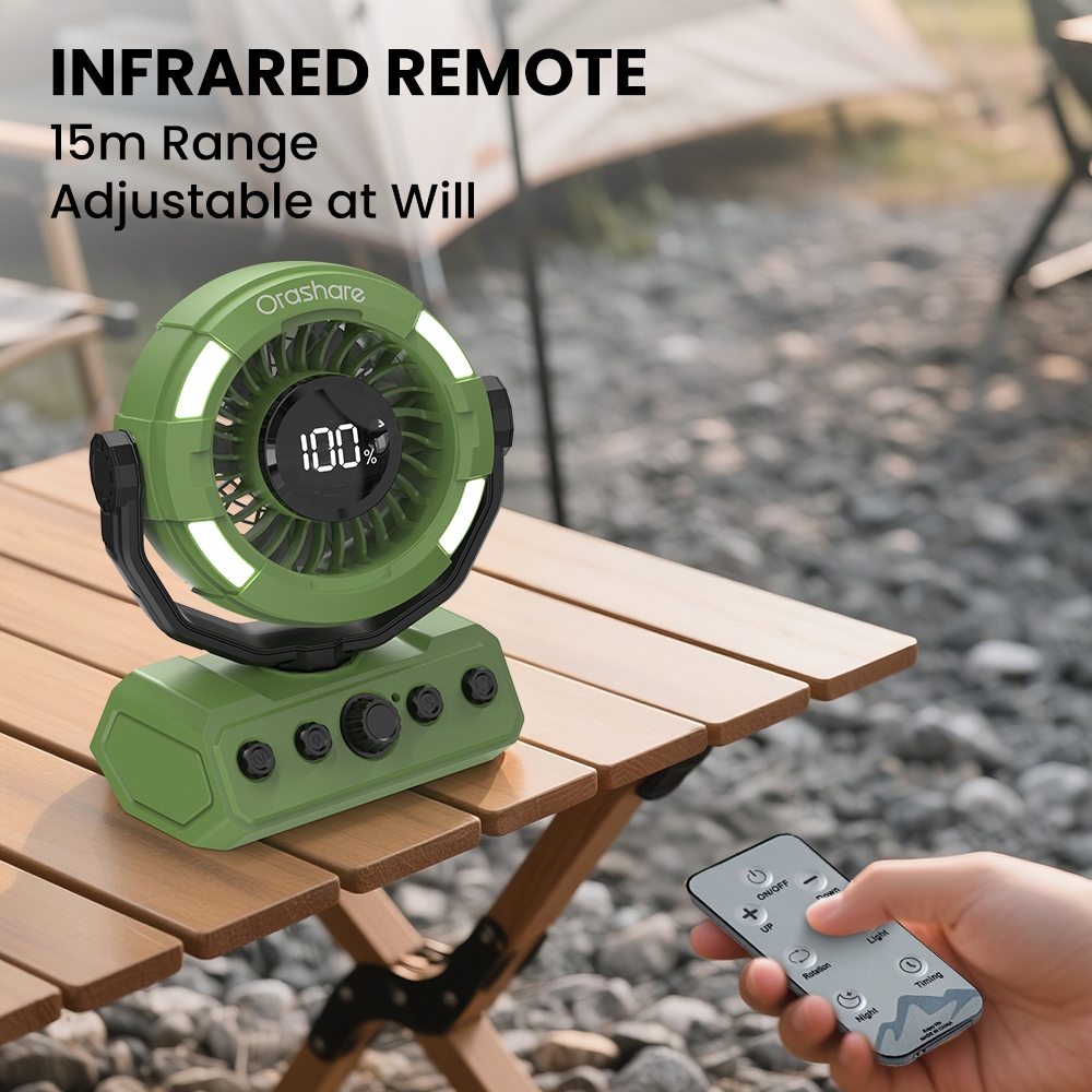 Orashare DF09 20000mAh Rechargeable Camping Fan 100-Speed Remote 180° Oscillating with LED Light - Image 8