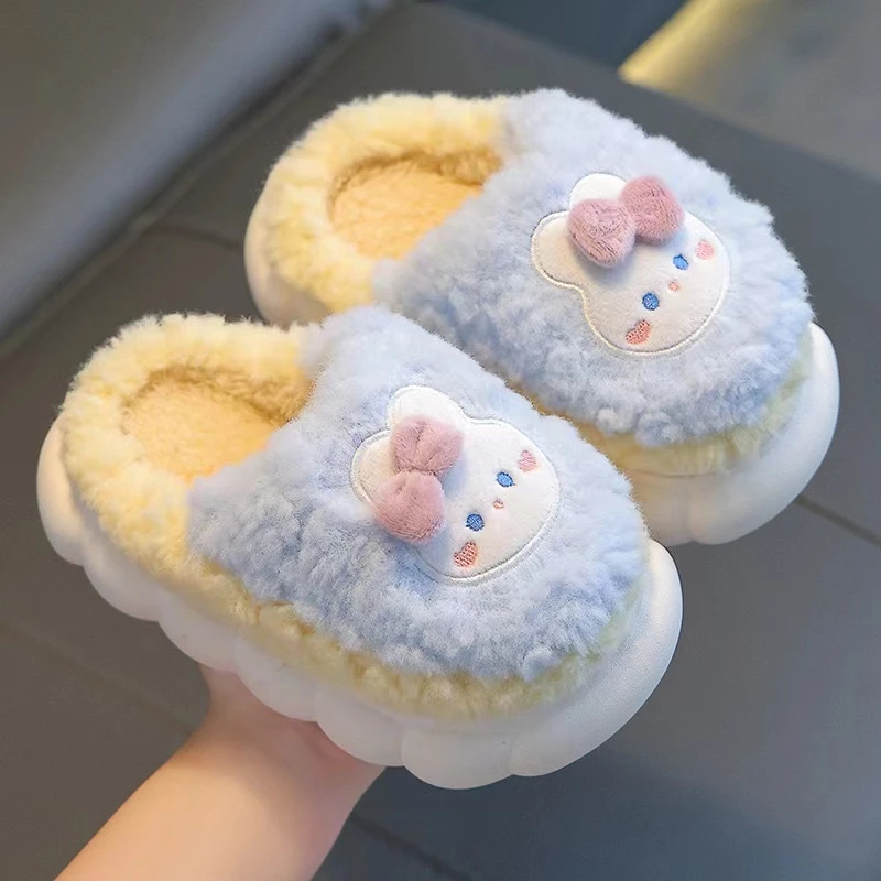 Fluffy rabbit children's thick bottom anti slip home warmth indoor slipper for girl and boys - Image 4