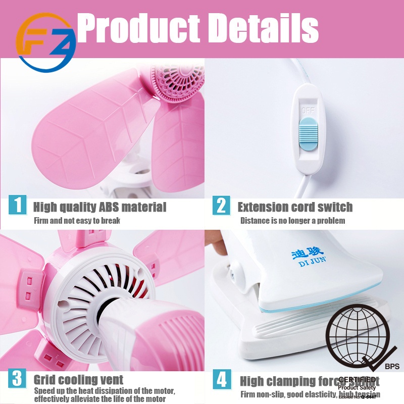 FZ 5 Blends/4 Blends  Fan Home Electric Fan W/ Clip, Clover Fan Anti-Heat Portable Clip Electric Fan - Image 6