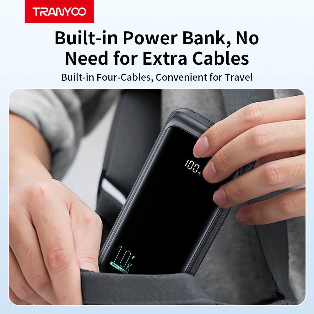 Tranyoo D11 20000mAh Power Bank Built in 4 Cables Lightning / Type-c / Micro USB/ USB Fast Charging - Image 5