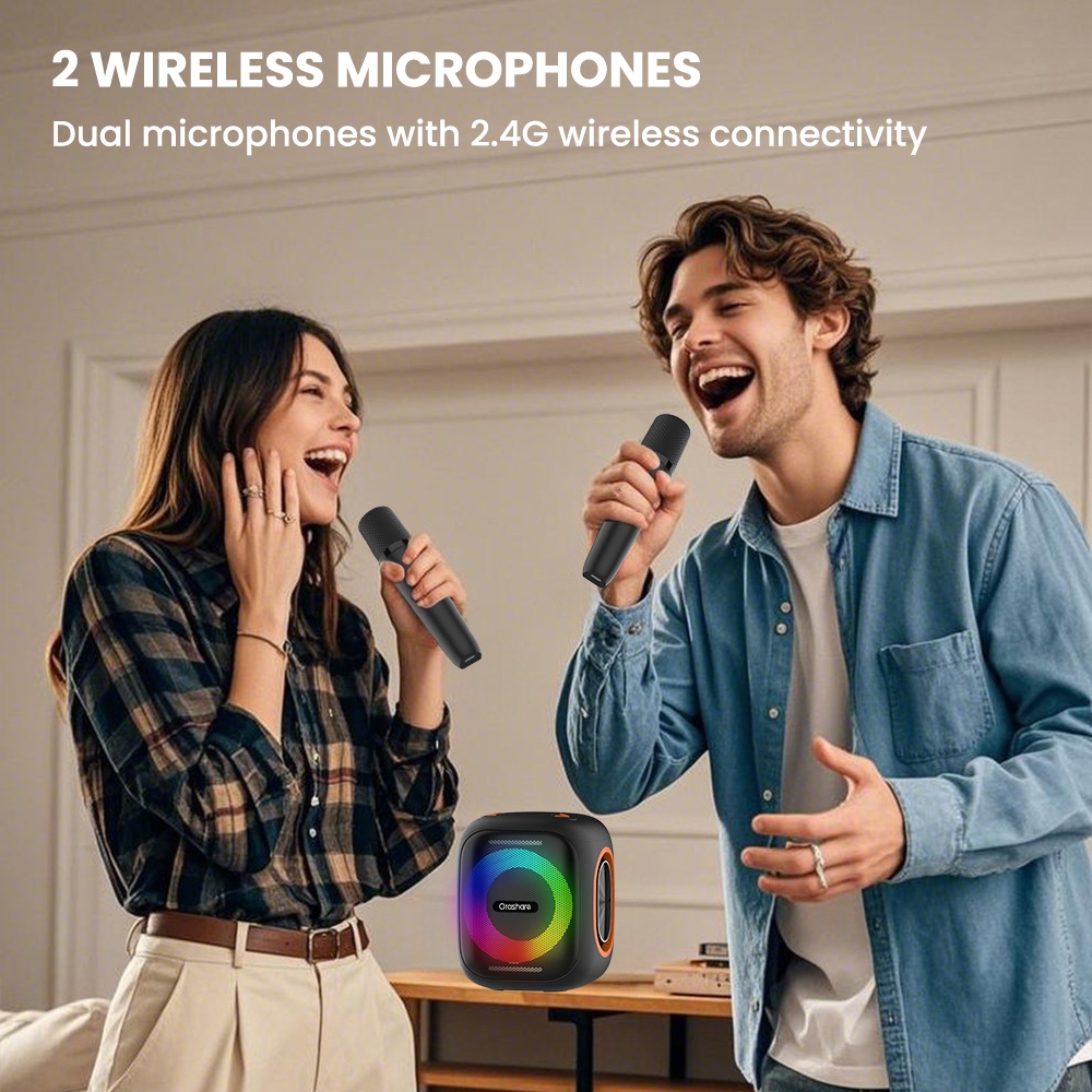 Orashare BSH03 40W Karaoke Bluetooth Speaker With Dual Wireless Mics Big Sound Party Speaker RGB - Image 5