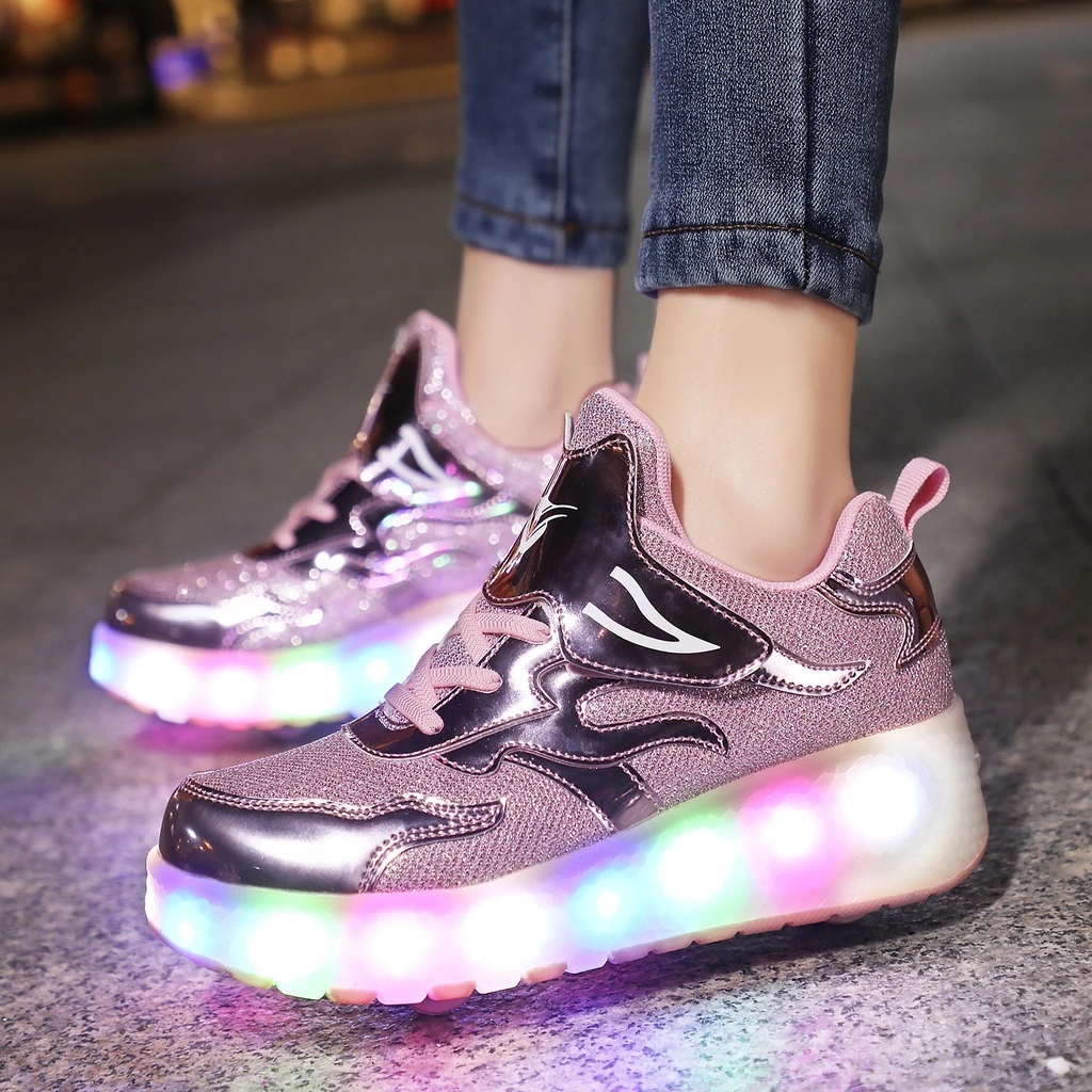 Children's Roller Skates Boy And Girls Fashionable Rechargeable LED Walking Shoes Kids Sneakers - Image 3