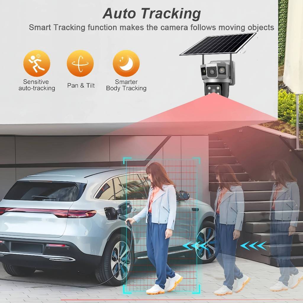 V380 Three Lens 4G SIM Solar CCTV Camera Outdoor Waterproof Auto Tracking No Lighting Required — view 3