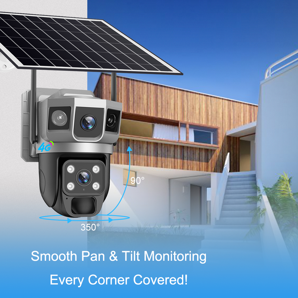 V380 Three Lens 4G SIM Solar CCTV Camera Outdoor Waterproof Auto Tracking No Lighting Required — view 2