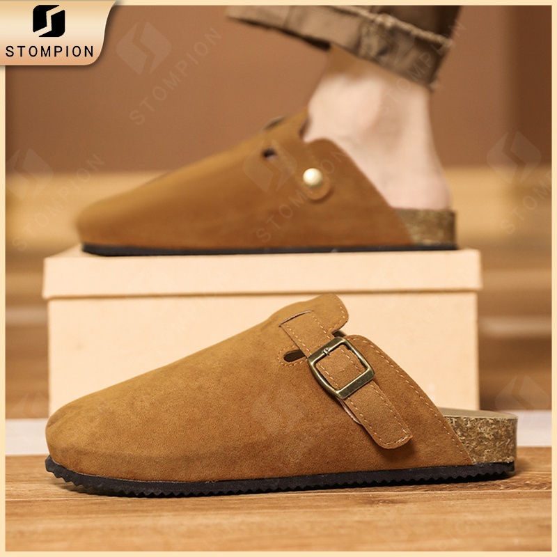 STOMPION Sandals For Men And Women Leather Clogs Unisex Flat Half Sandals Couple Casual Outdoor — view 5