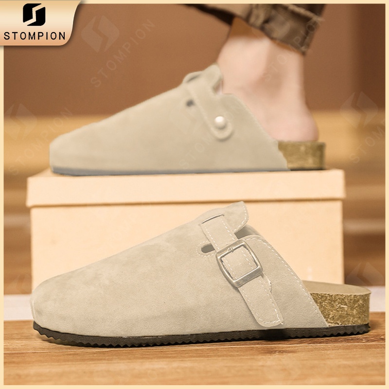 STOMPION Sandals For Men And Women Leather Clogs Unisex Flat Half Sandals Couple Casual Outdoor — view 7