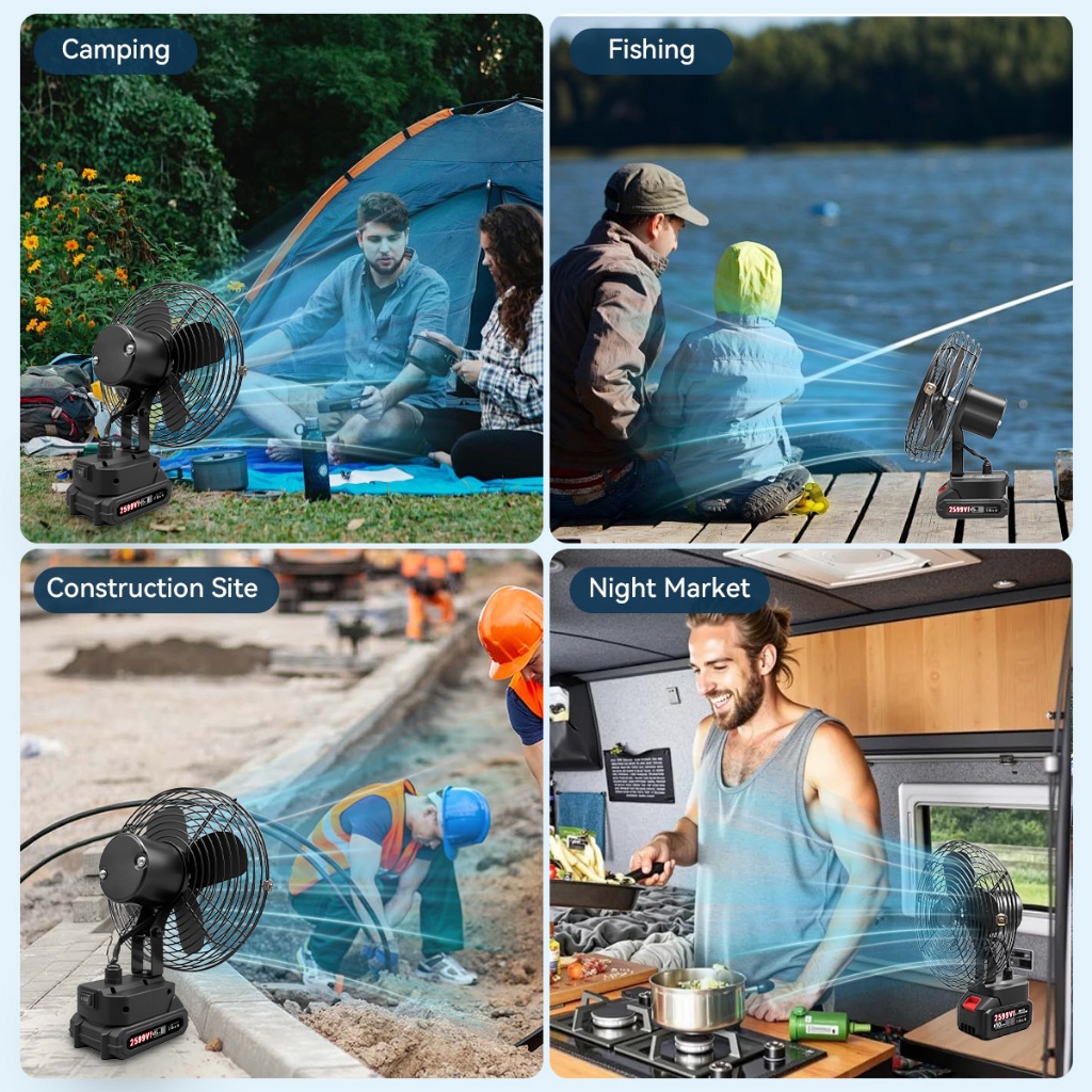 8 Inch Cordless Electric Fan Portable Fan High Power Outdoor Fan Adjustable Lithium Low Noise Fan - Image 6