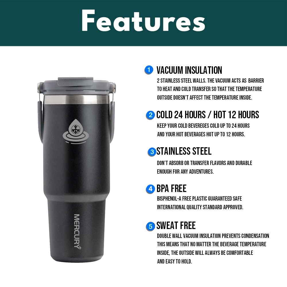 Mercury 600ml/900ml/1200ml with Handle Hot and Cold Travel Cup with Straw Vacuum Insulated Cup — view 7