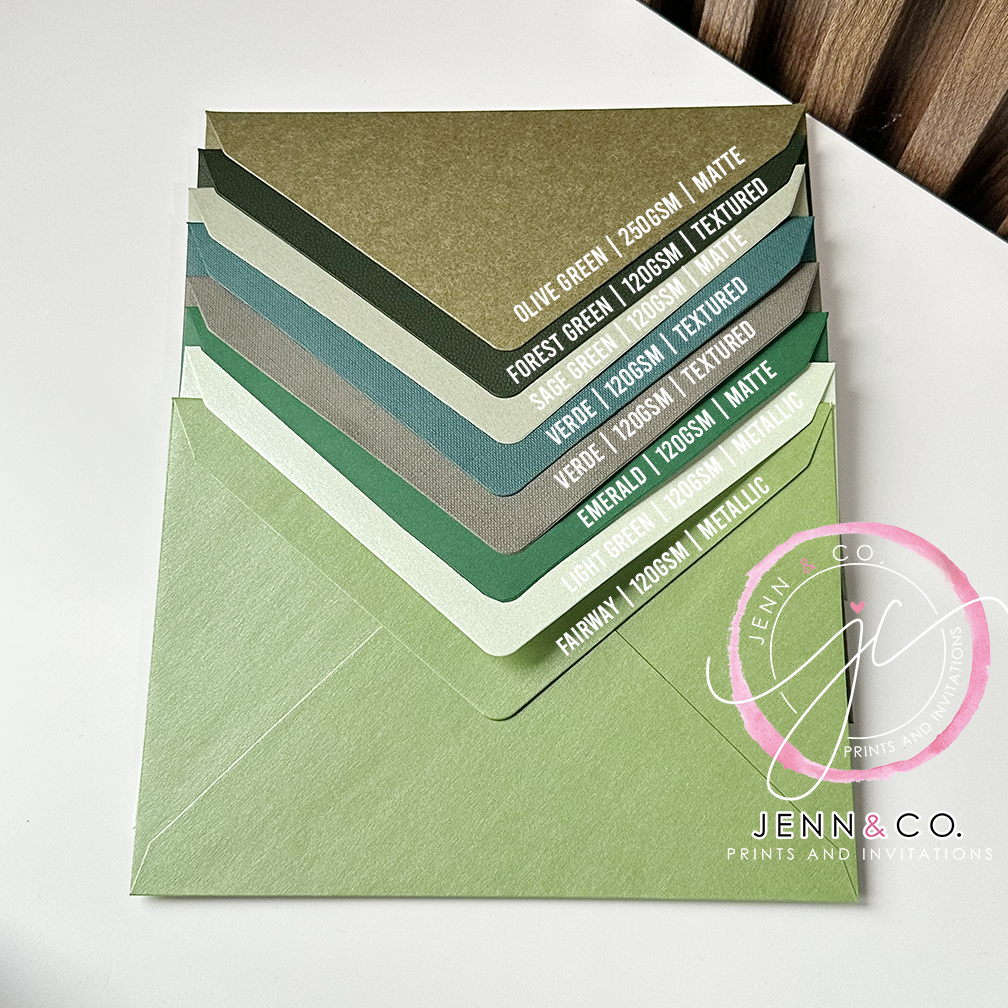 Envelopes — Green Shades (Sage, Olive, Verde, Emerald, Moss)