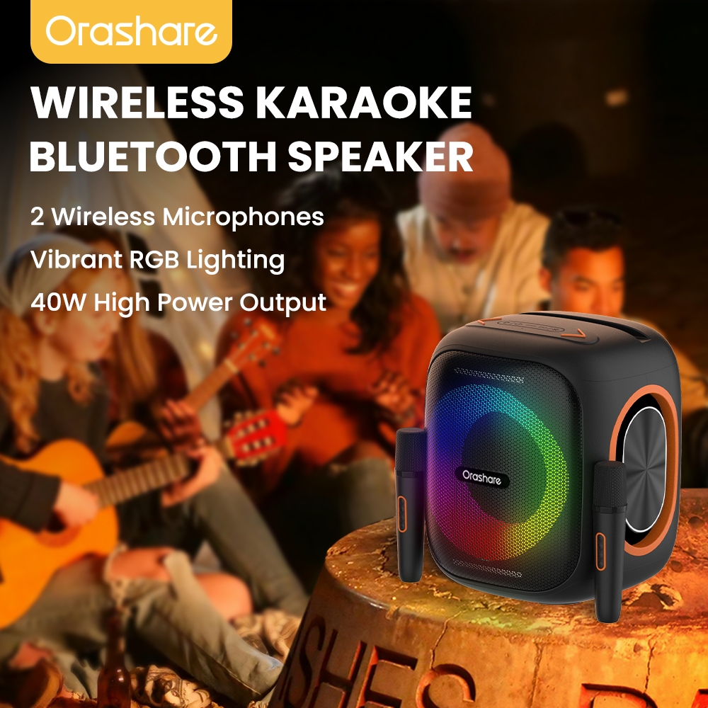 Orashare BSH03 40W Karaoke Bluetooth Speaker With Dual Wireless Mics Big Sound Party Speaker RGB - Image 8