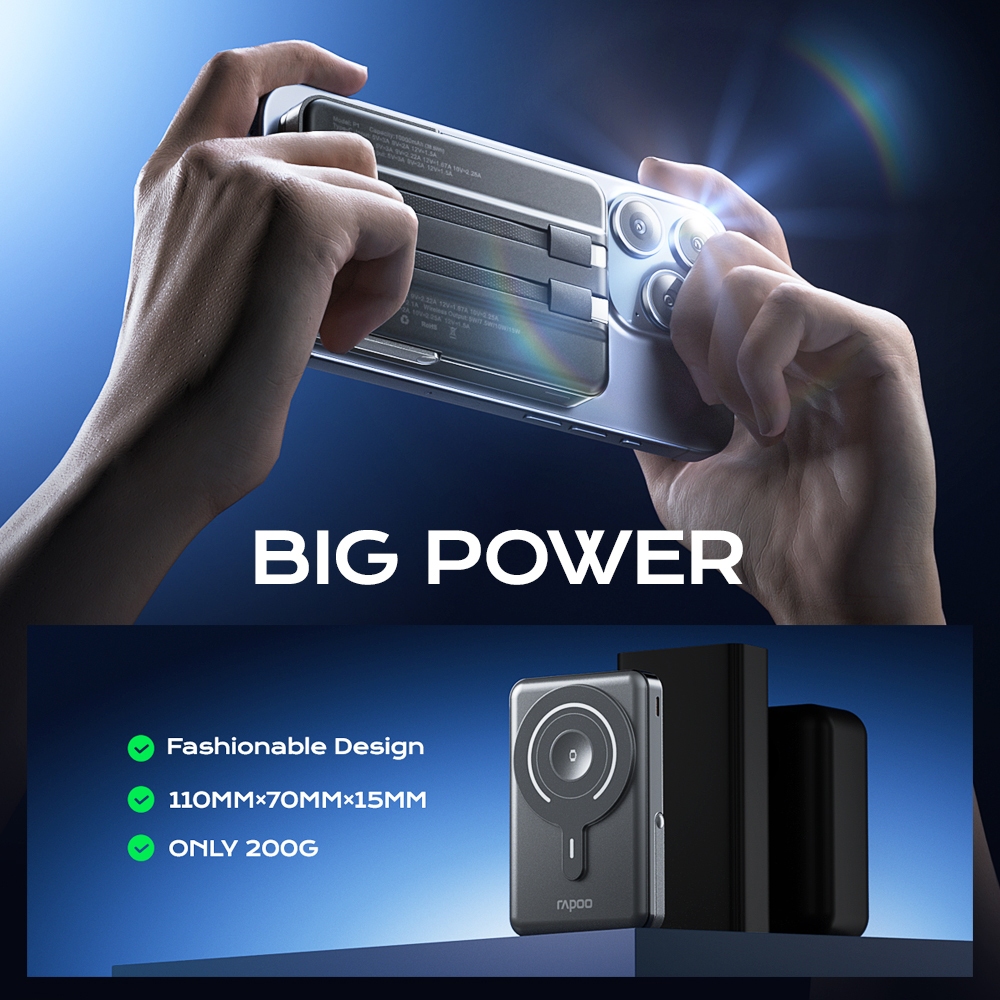 Rapoo P1 10000mAh High Capacity 22.5W Type-C Built Cable with Magnetic Fast Charging Powerbank -blck - Image 8