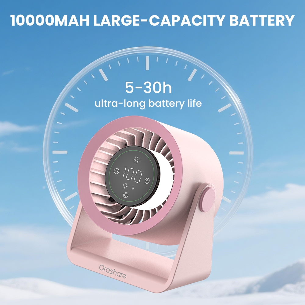 Orashare DF03L 10000mAh Rechargeable Desk Fan with LED Light 100 Gears Silent High Speed Table Fan - Image 3
