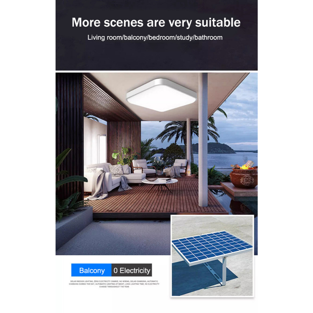 Solar Ceiling Light IP67 LED 3 Colors Outdoor Waterproof Square Solar Light Indoor With Remote - Image 6