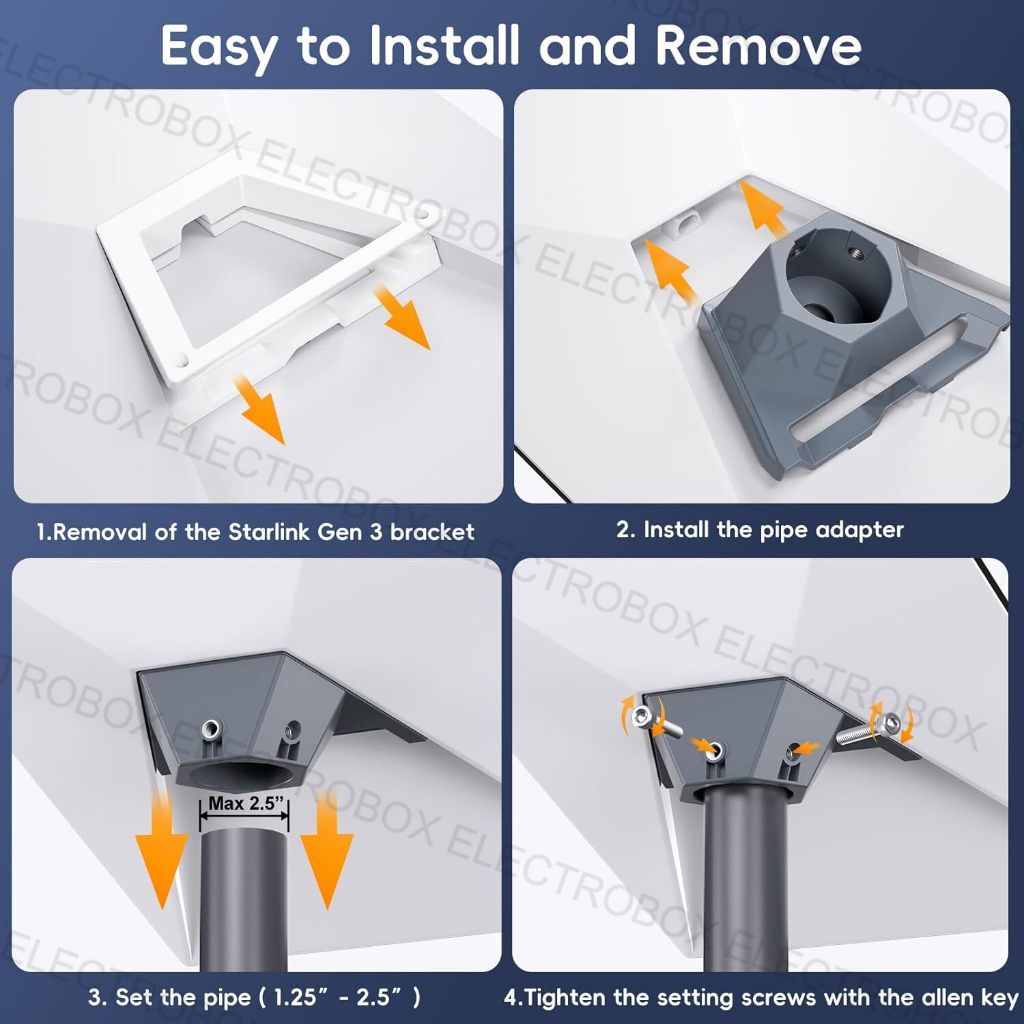 Starlink Gen 3 Pipe Adapter Pole Mount Bracket for Starlink Gen 3 v4 Satellite Internet Set - Image 2