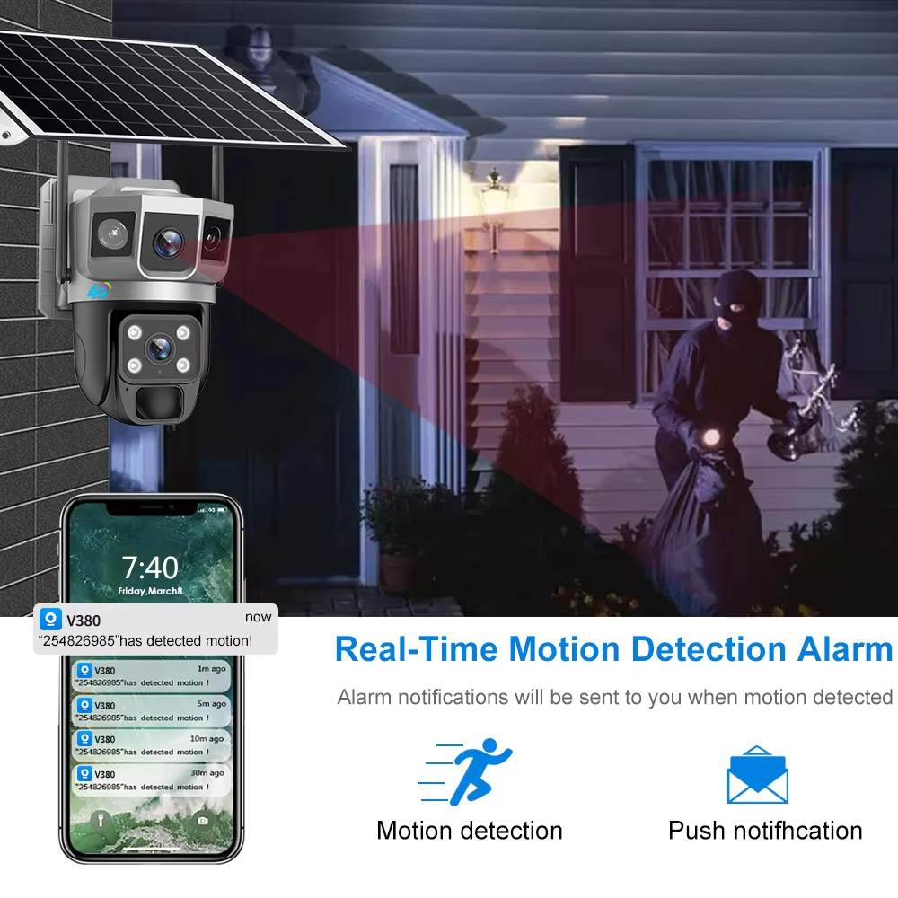 V380 Three Lens 4G SIM Solar CCTV Camera Outdoor Waterproof Auto Tracking No Lighting Required — view 4