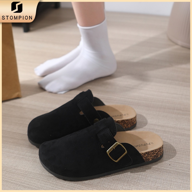 STOMPION Sandals For Men And Women Leather Clogs Unisex Flat Half Sandals Couple Casual Outdoor — view 8