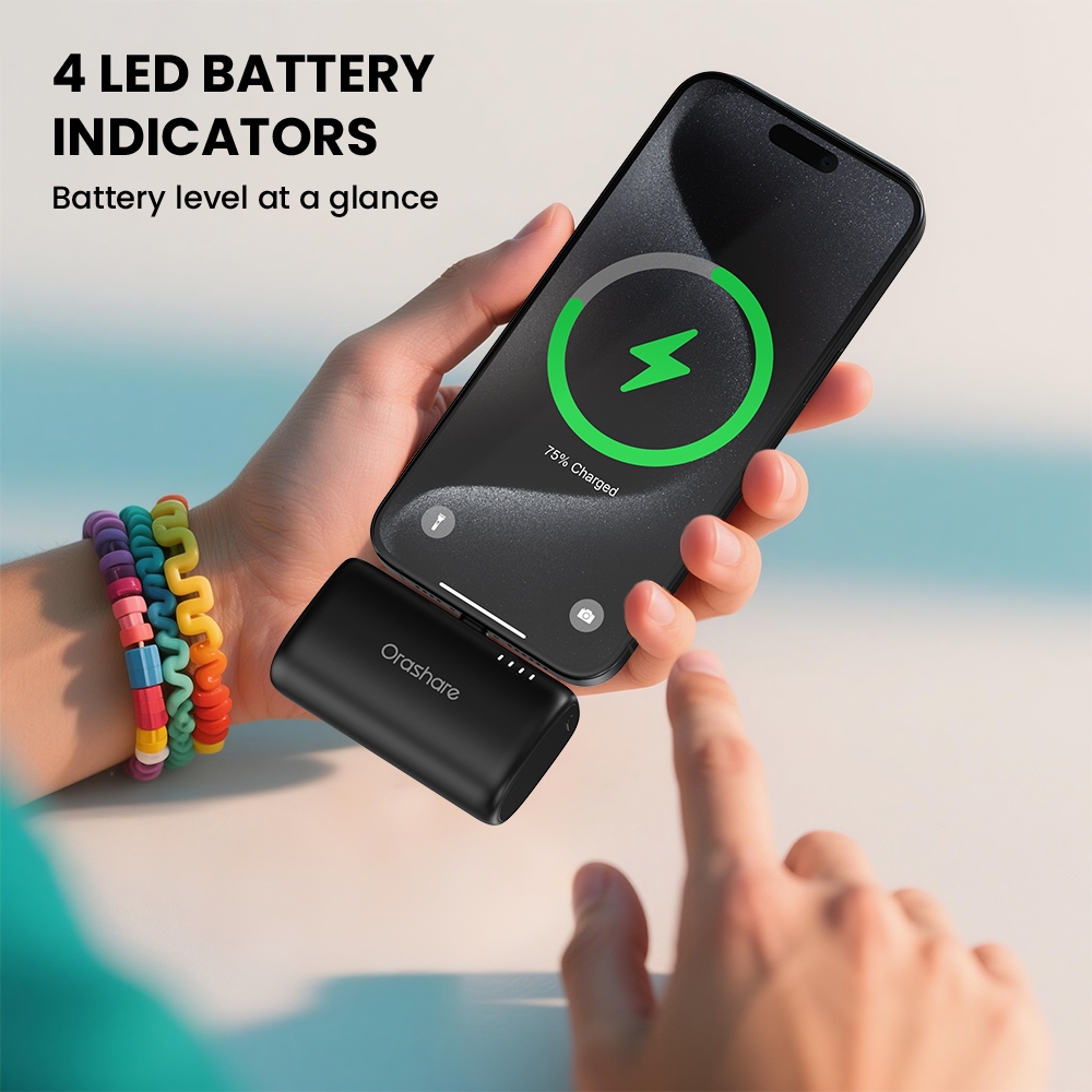 Orashare PN10 10000mAh Mini Powerbank Built-in Light ning/Type-C Plug With Stand Portable Charger - Image 5
