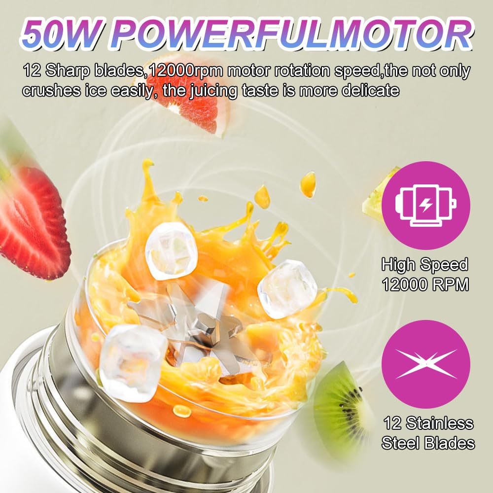 【Free Gift】Portable Juicer 12 Blade Head 3 Gears Adjustable Double Cover Design Long-lasting - Image 3