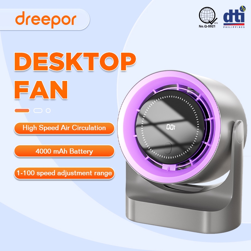 Dreepor Rechargeable Turbo Fan Small Electric Fan High Speed Desk Fan