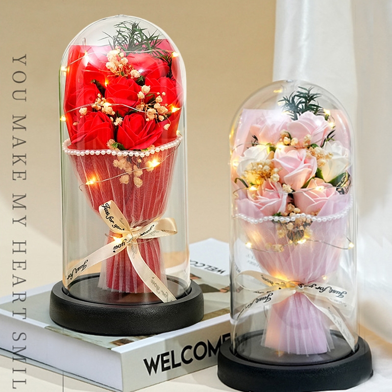 Artificial Rose Flower Acrylic Glass Cover Dome Eternal Bouquet LED Light Valentine Girlfriend Gift - Image 8