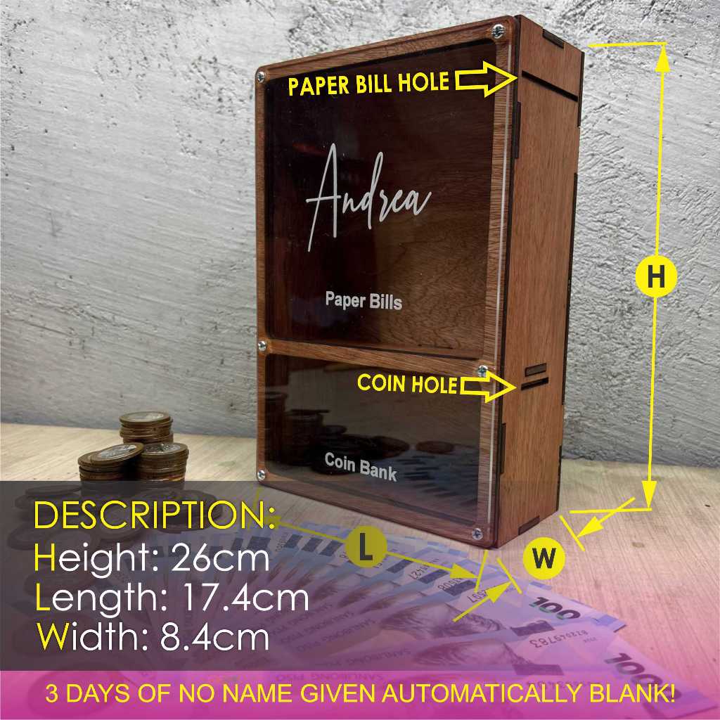 2 in 1 Wooden Personalized Alkansya / Free Engrave - Image 2