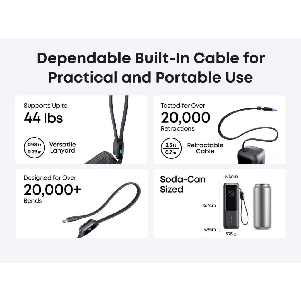 Anker Power Bank 25000mAh 165W Ultra-Fast Portable Charger with Built-In and Retractable USB C Cable - Image 6