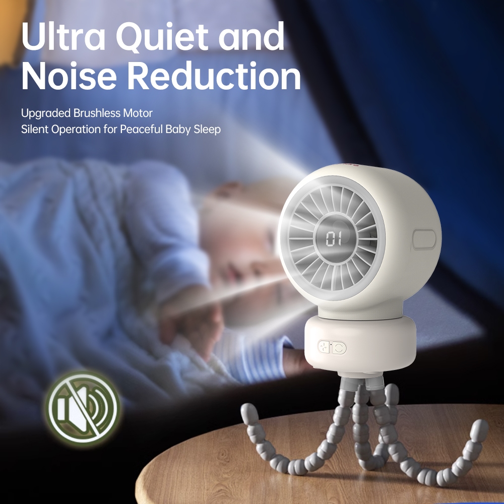 Orashare OCF01Pro Stroller Fan 4000mAh Rechargeable Mute Turbo Octopus Baby Clip Fan 3 Speeds Wind - Image 3