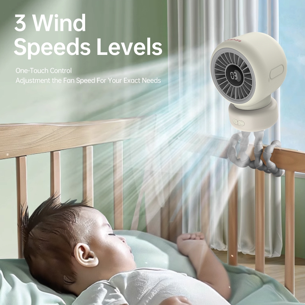 Orashare OCF01Pro Stroller Fan 4000mAh Rechargeable Mute Turbo Octopus Baby Clip Fan 3 Speeds Wind - Image 4